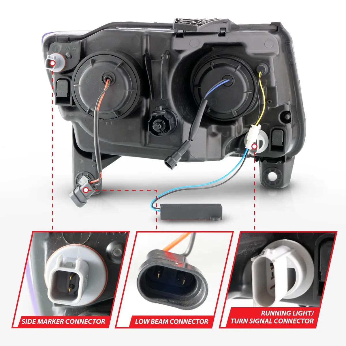 Projector Headlight Set; Clear Lens; Black Housing; w/Light Bar Switchback; Pair; product image