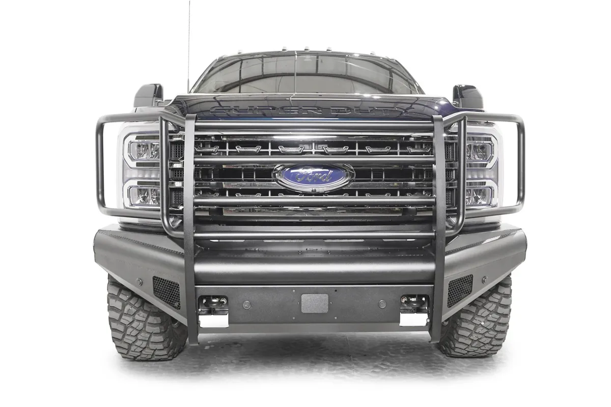 Elite Front Bumper; Black Steel; w/Full Grill Guard; Sensor Compatible; Black Matte; product image