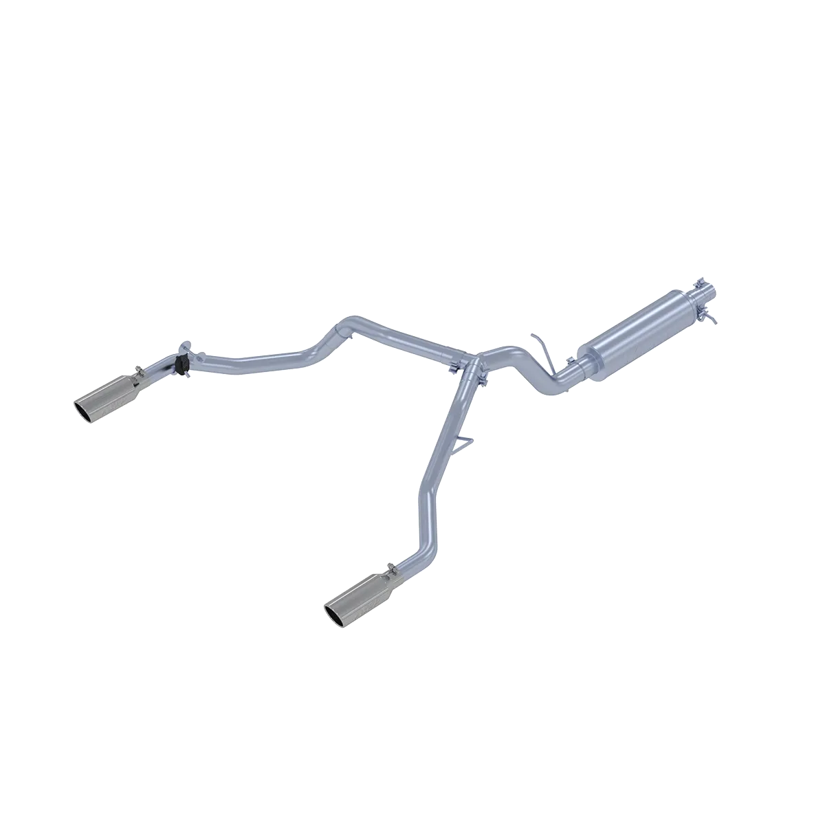 Armor Pro Cat Back Exhaust System; 2.5 in.; Incl. Front Pipe/Muffler/Tailpipes/Hardware/4 in. OD Tips; Dual Split Rear Exit; T304 Stainless Steel; product image