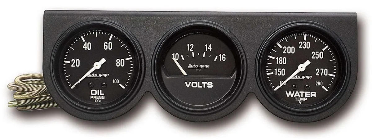 AutoMeter Autometer 2398 Gauge Console, Oilp/Wtmp/Volt, 2 5/8, 100psi/280?f/16v, Blk Dial, Blk Bzl, ag