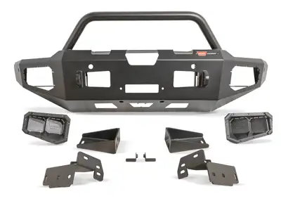 Warn WARN - Ascent Front Bumper with prerunner grille guard for Ford F150 featuring an integral winch mount for WARN mid-frame winches