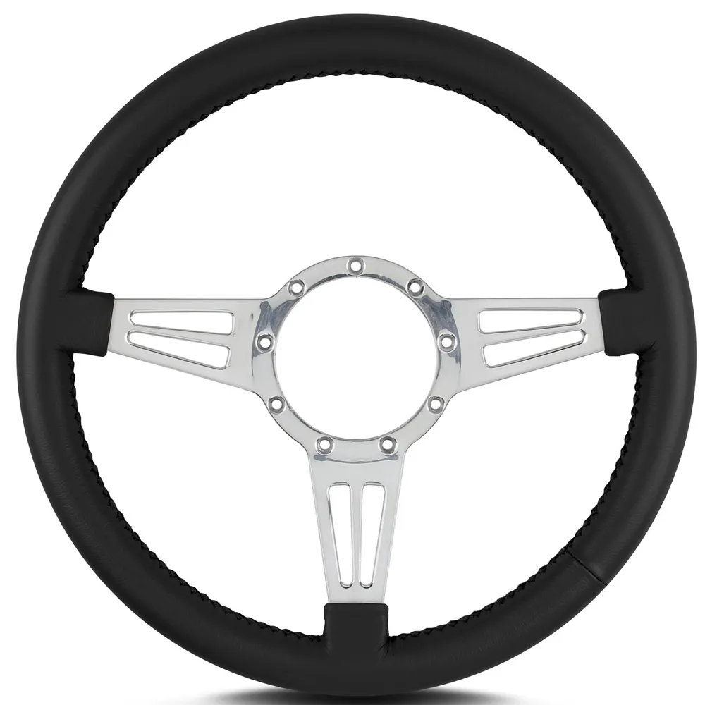 Lokar Lecarra Mark 4 Double Slot Steering Wheel; Black; Polished Spokes; 14 in. Standard Grip;