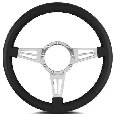 Lokar Lecarra Mark 4 Double Slot Steering Wheel; Black; Polished Spokes; 14 in. Standard Grip;