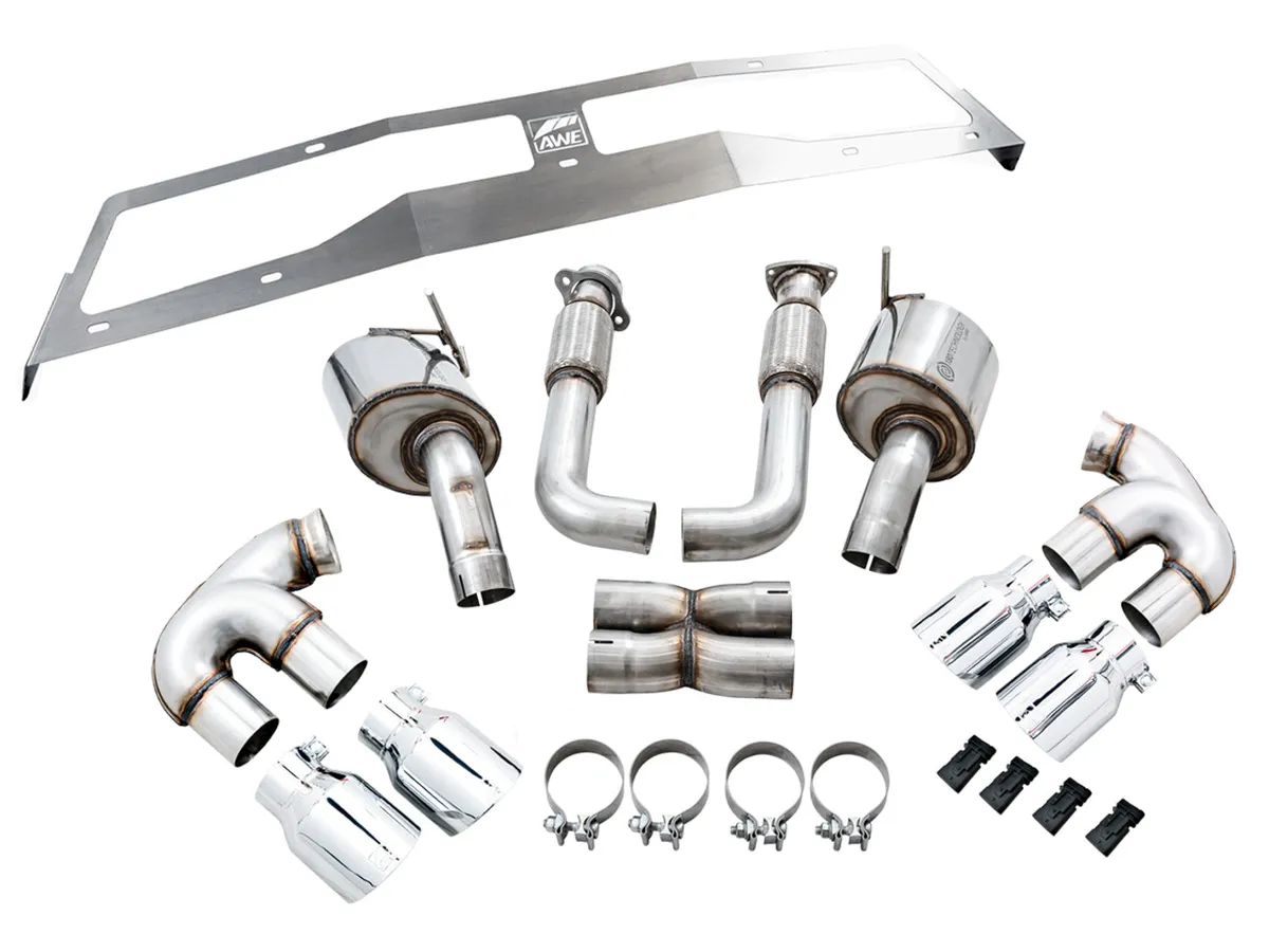 AWE Track Edition Exhaust for C8 Corvette - Quad Chrome Silver Tips product image