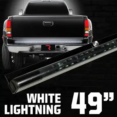 Recon Accessories 49inch Tailgate Bar w Red LED Brake Lights and White LED Reverse Lights 49inch bar fits most flare side and smaller tr