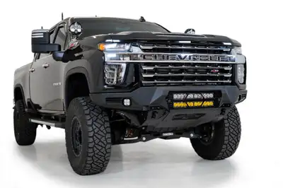 Addictive Desert Designs 20c Silv 2500/3500 Front Bumper W/Dual 20in LED Bar Mounts W/Parking Sensor Cutouts Hammer Blk