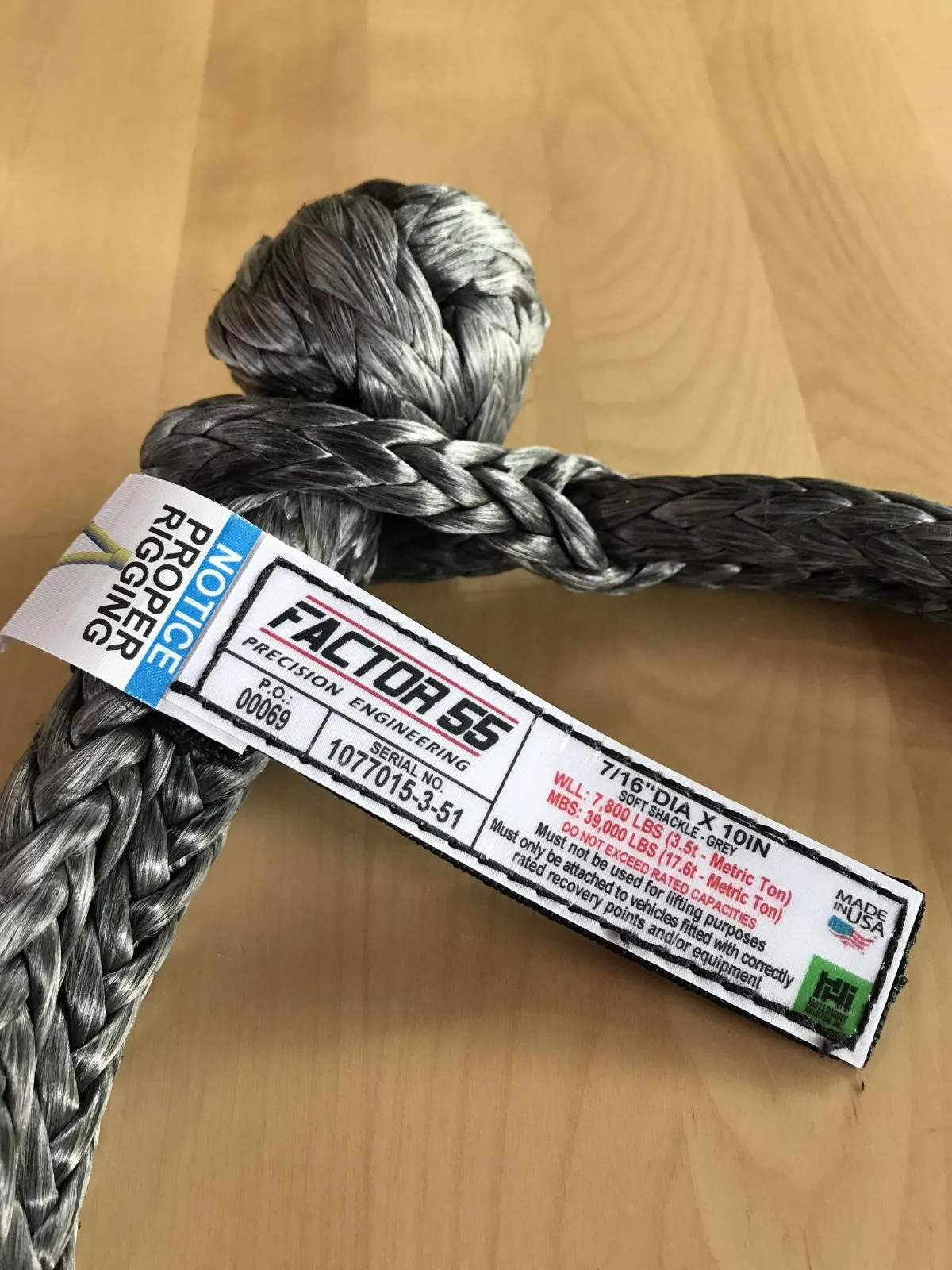 10 Inch Soft Shackle 7/16 Diameter Standard Duty Gray Factor 55 product image