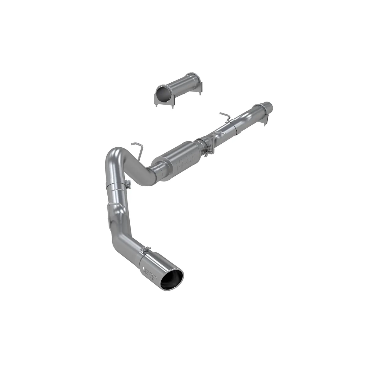 Armor Plus Cat Back Exhaust System; 4 in.; Incl. Adapter/Ext. Pipes/Muffler/Over Axle Pipe/Tailpipe/Hardware/5 in. OD Tip; Single Side Exit; 409 Stainless Steel; product image
