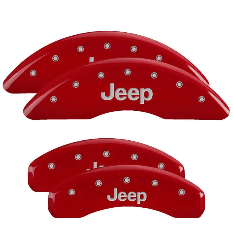 Set Of 4 Caliper Covers Engraved Front And Rear Jeep Red Finish Silver Characters 2021-2024 Jeep Grand Cherokee 18 inches product image