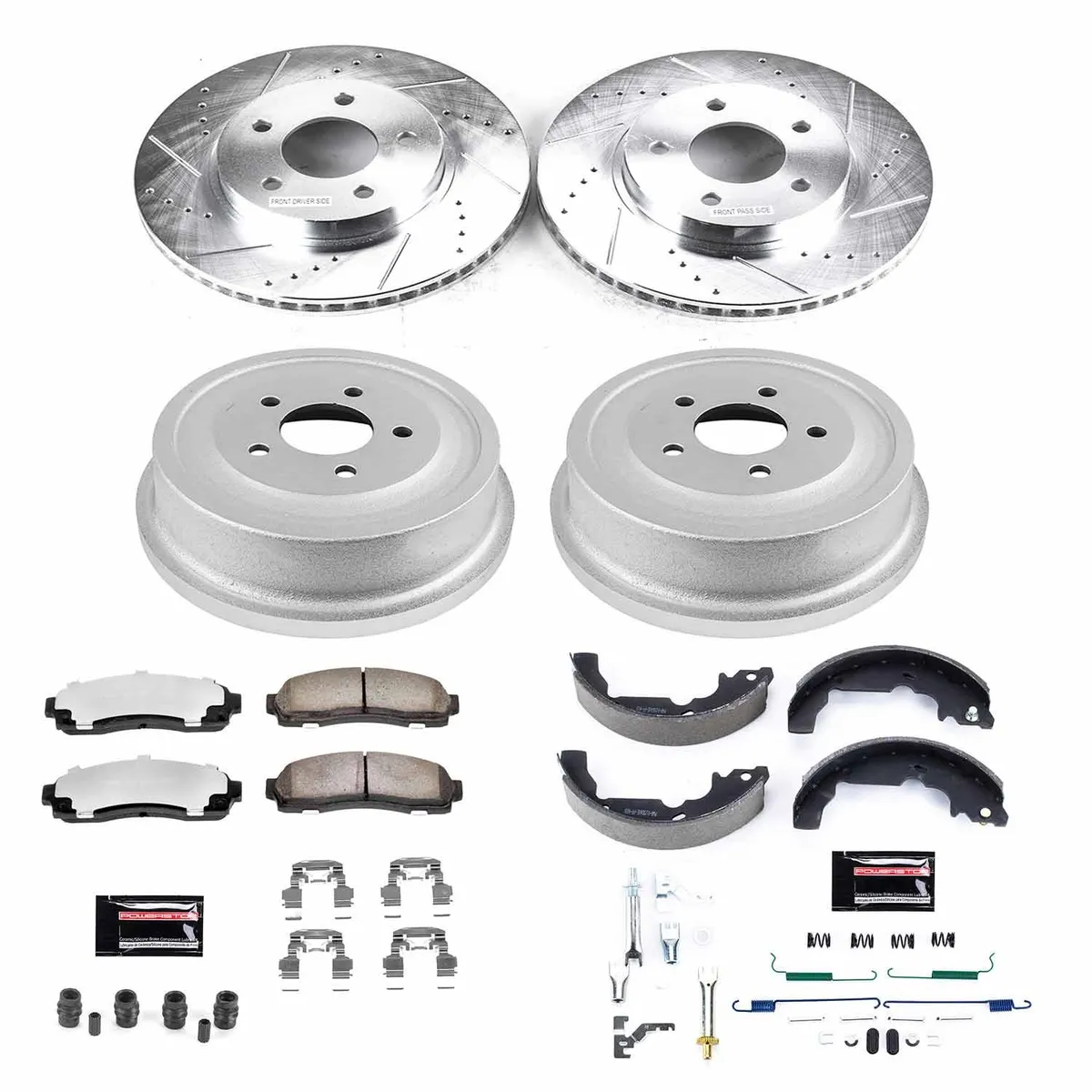 Z36 Truck/Tow Upgrade Kit: Drilled/Slotted Rotors; Carbon-Fiber Ceramic Pads W/Hardware; Coated Drums; Shoes W/Hold Down And Adjuster Kit product image