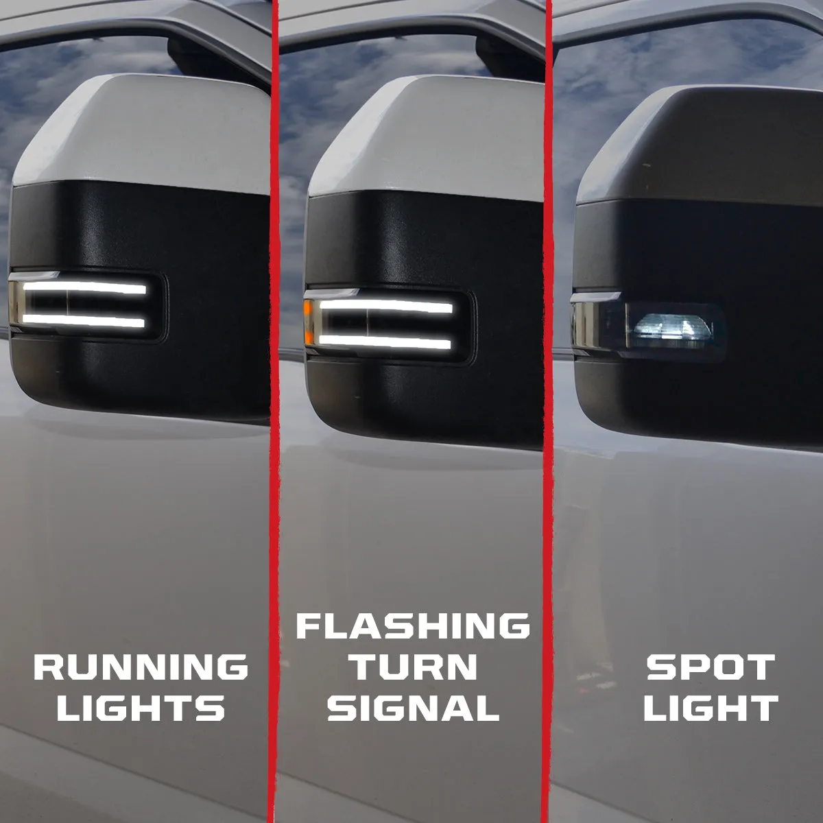 Ford 17-19 F250f350f450 Superduty Side Mirror Lenses 2-Piece Set w White LED Running Lights Amber Flashing LED Turn product image