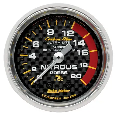 AutoMeter Gauge, Nitrous Pressure, 2 1/16", 1600psi, Mechanical, Carbon Fiber