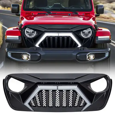 AMERICAN MODIFIED Goliath Grille W/ LED DRL and Turn Signals - Matte Black For 18+ Jeep Wrangler JL & Gladiator JT