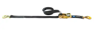 Mac's Tie Downs Ratchet Strap Black 2in x 8ft Sewn Fixed End With 10k Flat Snap Hooks
