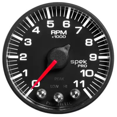 AutoMeter Gauge, Tach, 2 1/16", 11k RPM, w/ Shift Light & Peak Mem, Blk, Spek-Pro