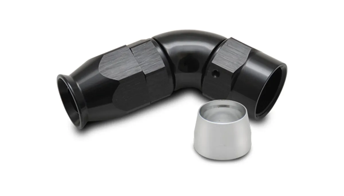 60 Degree High Flow Hose End Fitting; -6AN; 6061 Aluminum; Black Anodized; For PTFE Lined Hose; product image