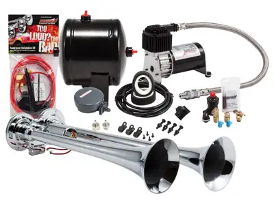 Kleinn Automotive Accessories Pro Blaster™ Dual Horn Kit; Chrome; Includes Horns PN[102]/ 120 PSI Air Compressor PN[6260RC]/ 0.5 Gallon Air Tank PN[6260RT];