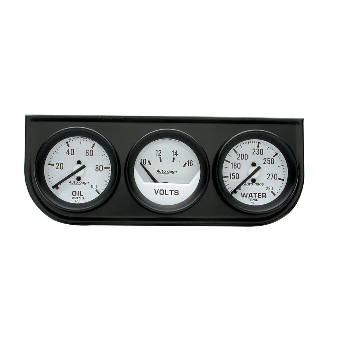 Autometer 2327 Gauge Console, Oilp/Wtmp/Volt, 2, 100psi/280?f/16v, Wht Dial, Blk Bzl, ag product image
