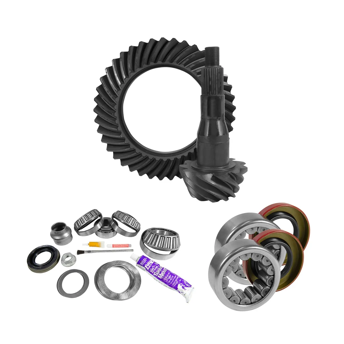 9.75 Inch Ford 3.73 Rear Ring & Pinion Install Kit Axle Bearings & Seal 9.75 Inch Ford 3.73 Rear R&P Gear/ Install Kit Package W/ Ak 1561 '11-'19 Trucks Yukon Gear product image
