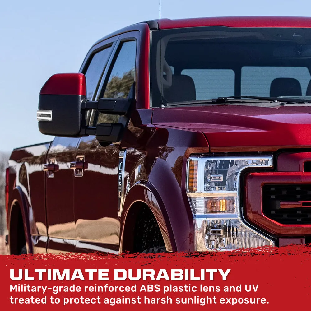 Ford 17-19 F250f350f450 Superduty Side Mirror Lenses 2-Piece Set w White LED Running Lights Amber Flashing LED Turn product image