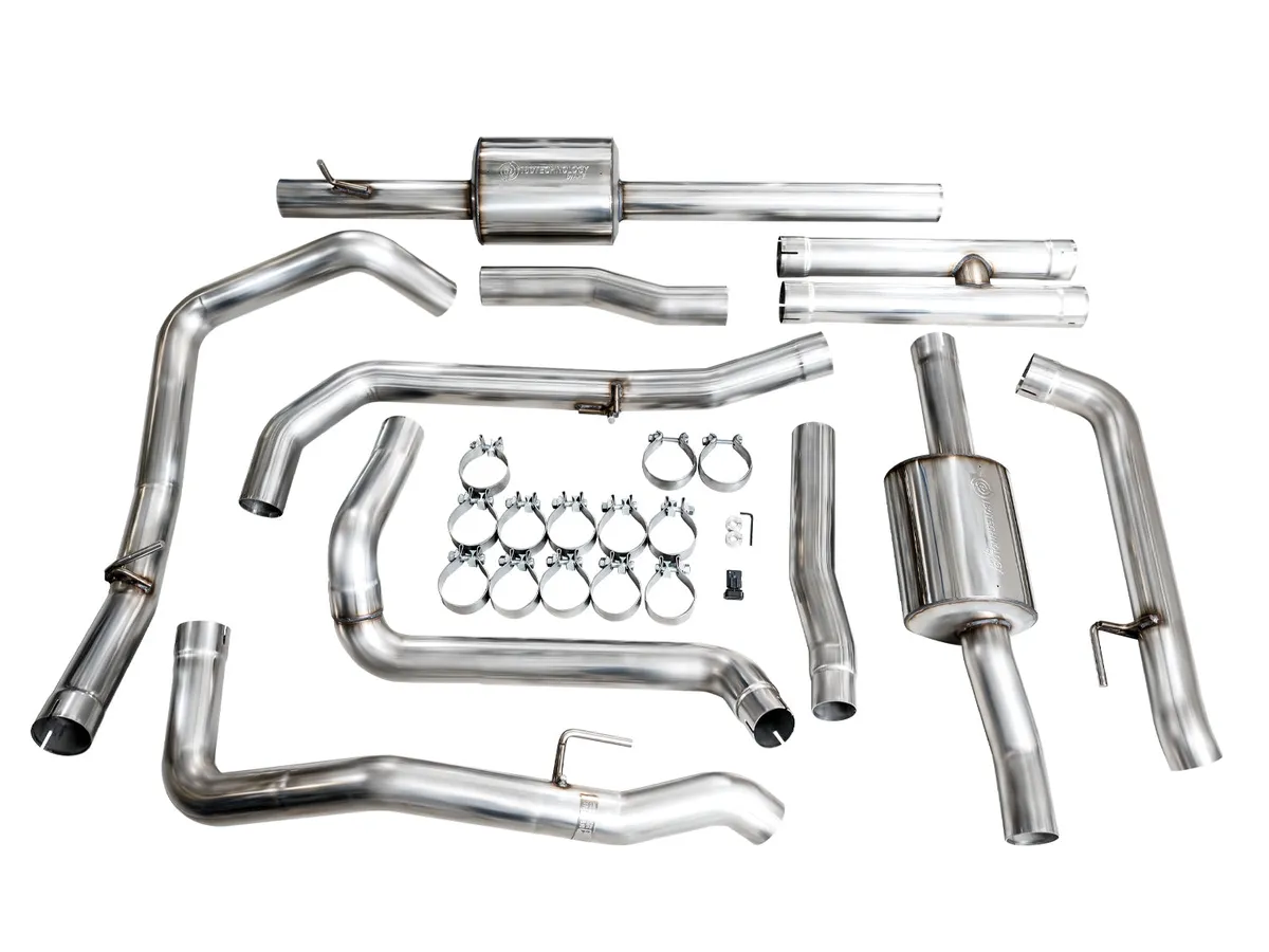 AWE 0FG Catback Split Rear Exit Exhaust for 4th Gen Silverado/Sierra 1500 6.2L (with bumper cutouts) - Quad Chrome Silver Tips product image