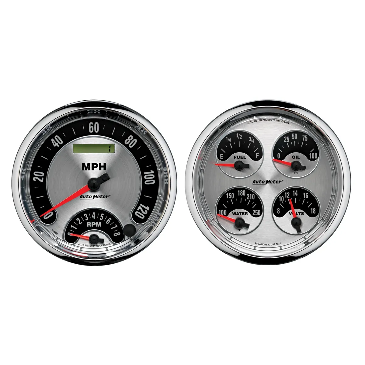 5 In. Quad Gauge, 8k Rpm/120 Mph/100 Psi/100-250 Fahrenheit/8-18v/240-33 o, American Muscle product image