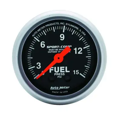 AutoMeter Gauge, Fuel Pressure, 2 1/16", 15psi, Mechanical, Sport-Comp