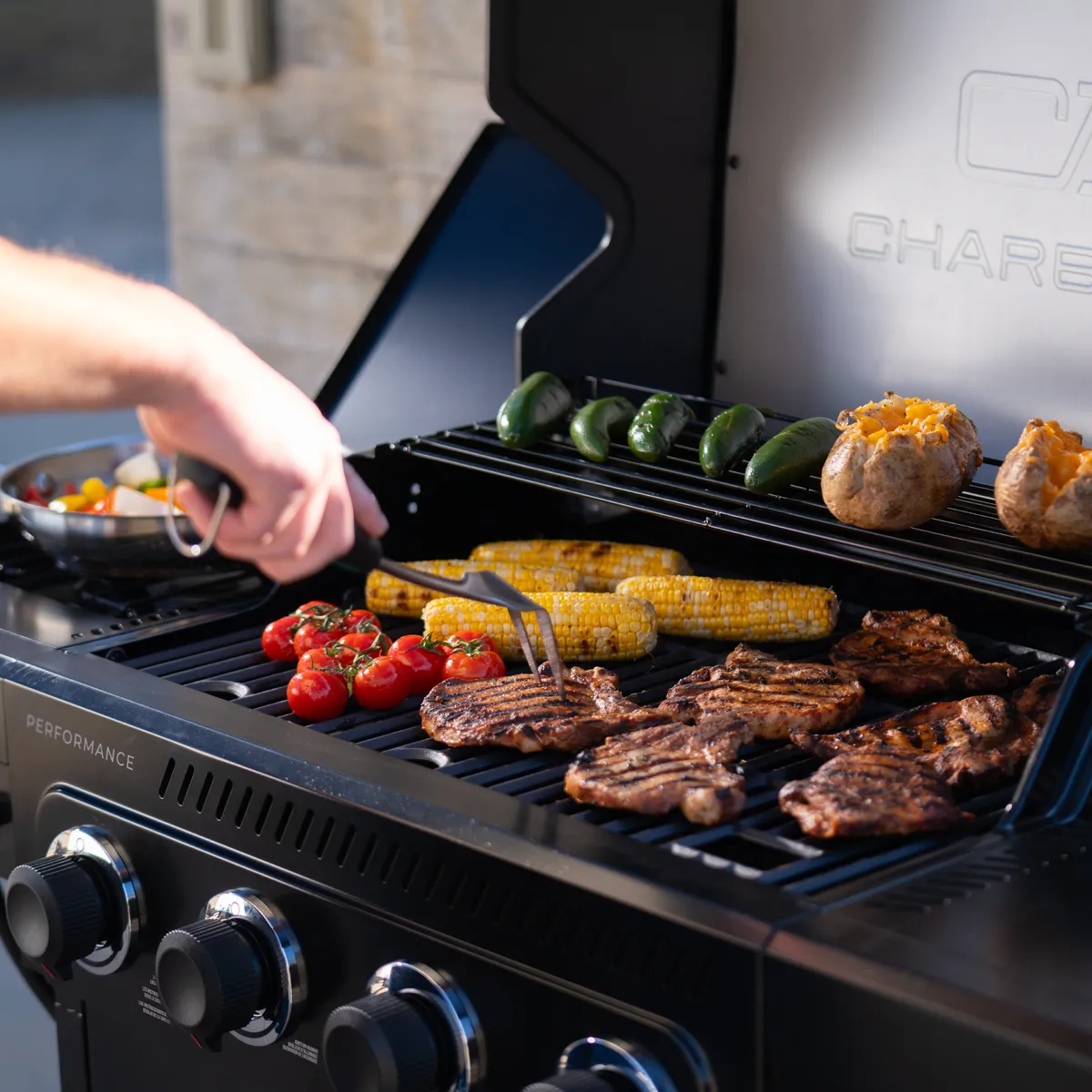 Performance Series™ FlavorMax™ 4 Burner Gas Grill Cabinet with Side Burner Black Stainless product image