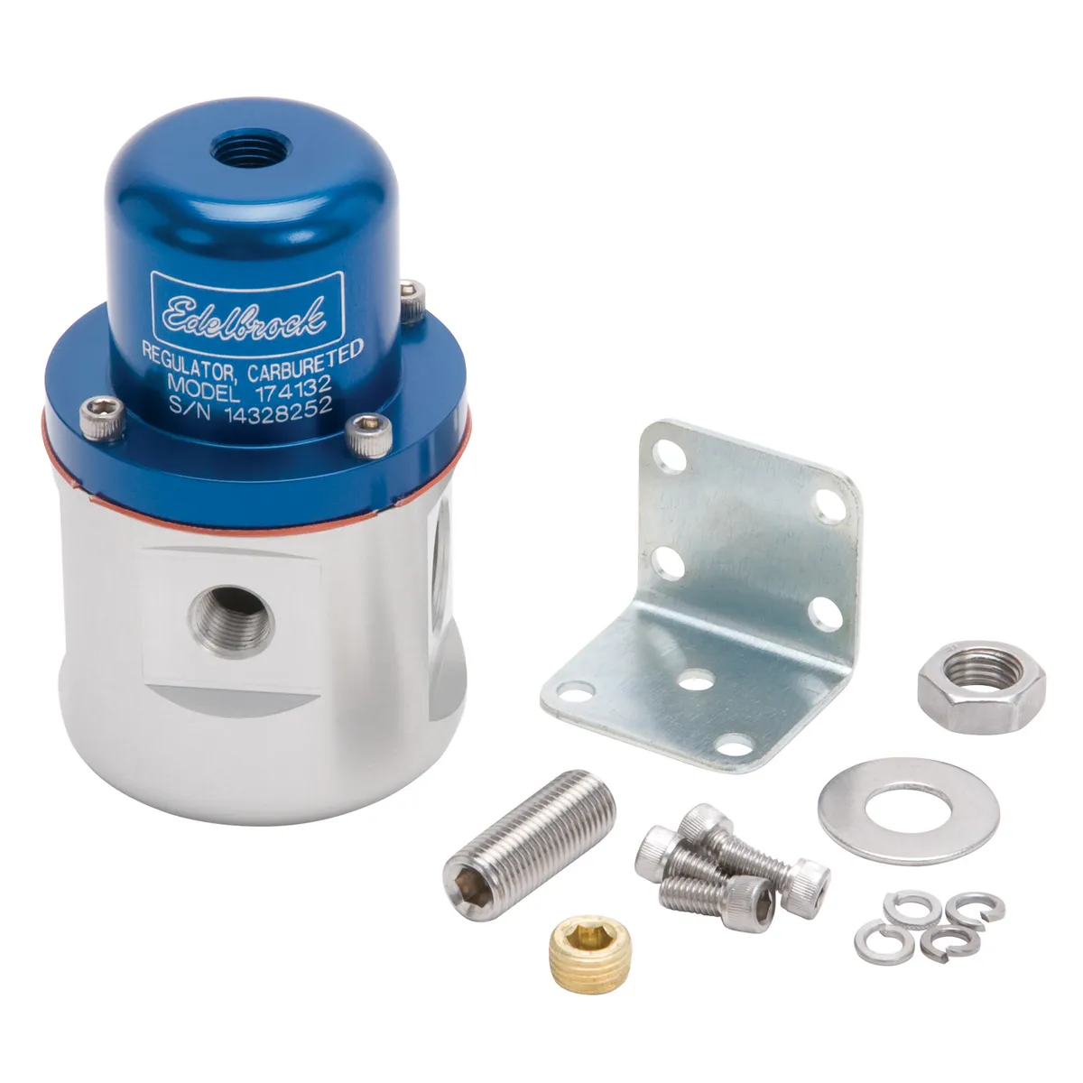 Edelbrock 174132 Carbureted Adjustable Bypass Fuel Pressure Regulator (160 GPH) in Blue Finish product image