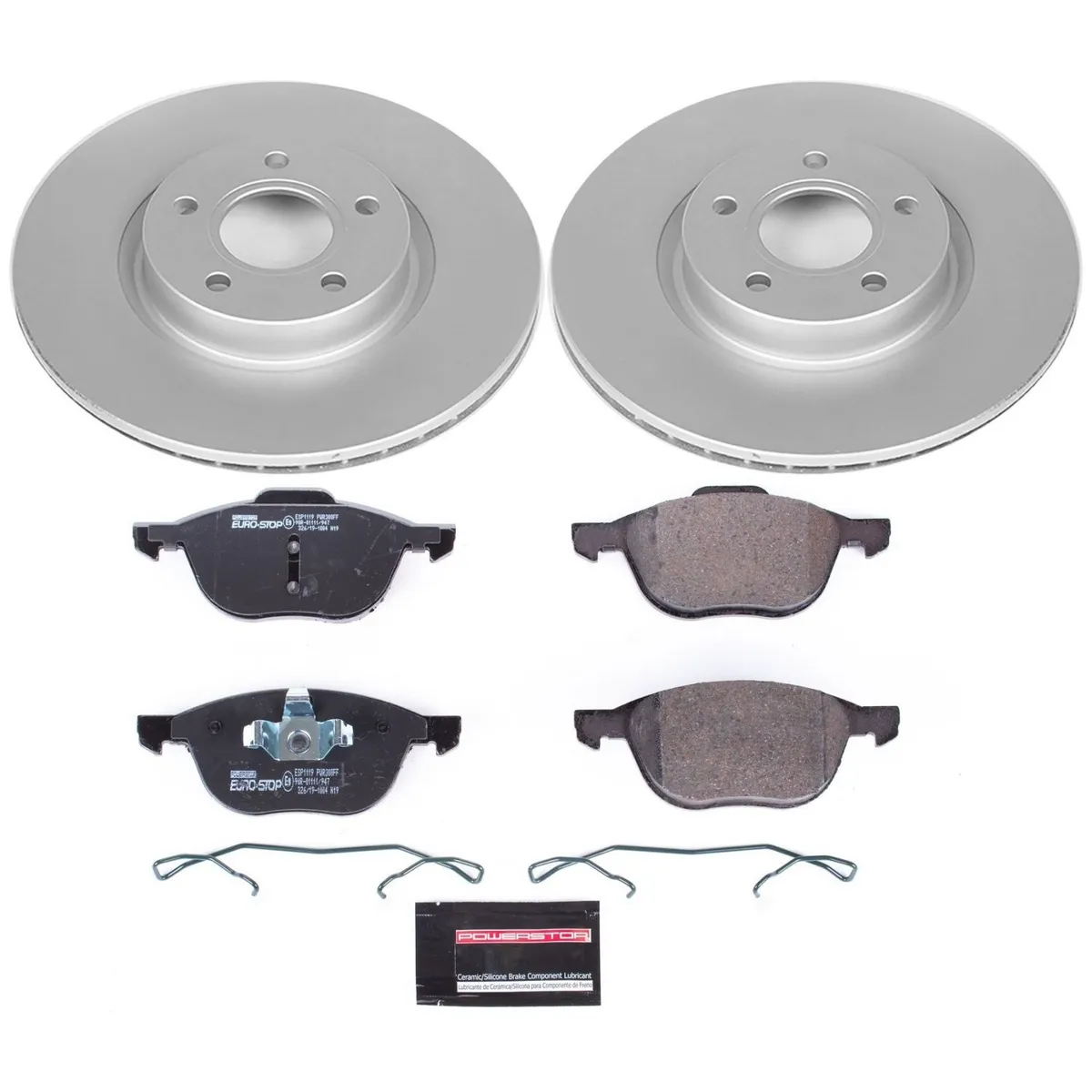 Euro-Stop Kit: Genuine Geomet Fully Coated Rotors; Ece-R90 Certified Pads W/Hardware product image
