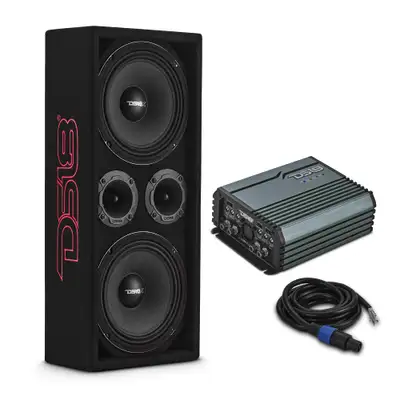 DS18 2 x 8” Mids & 2 x 3 .78” Tweeters (Pro-X8m & Pro-Twx2 Included) | 1 x 4-Channel Amp (Frp- 1 .2k4 Included) | Ported | Speakon Cable & Terminal Included | 1/2” Mdf | Black Carpet
