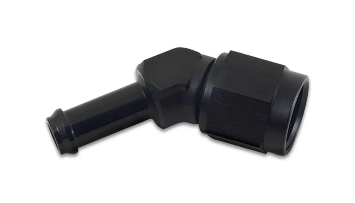 45 Degree AN to Hose Barb Adapter Fitting; -8AN; 0.5 in. Barb Size; 6061 Aluminum; Black Anodized; Female; product image