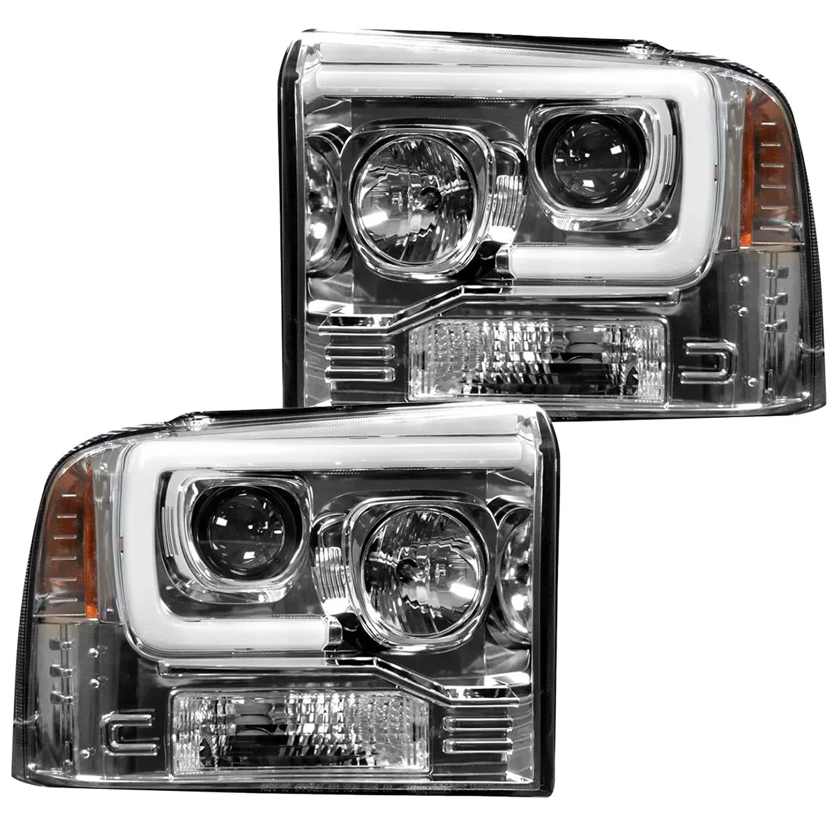 Ford Superduty 05-07 F250f350f450f550 Projector Headlights w Ultra High Power Smooth Oled Halos And DRL - Smoked b product image