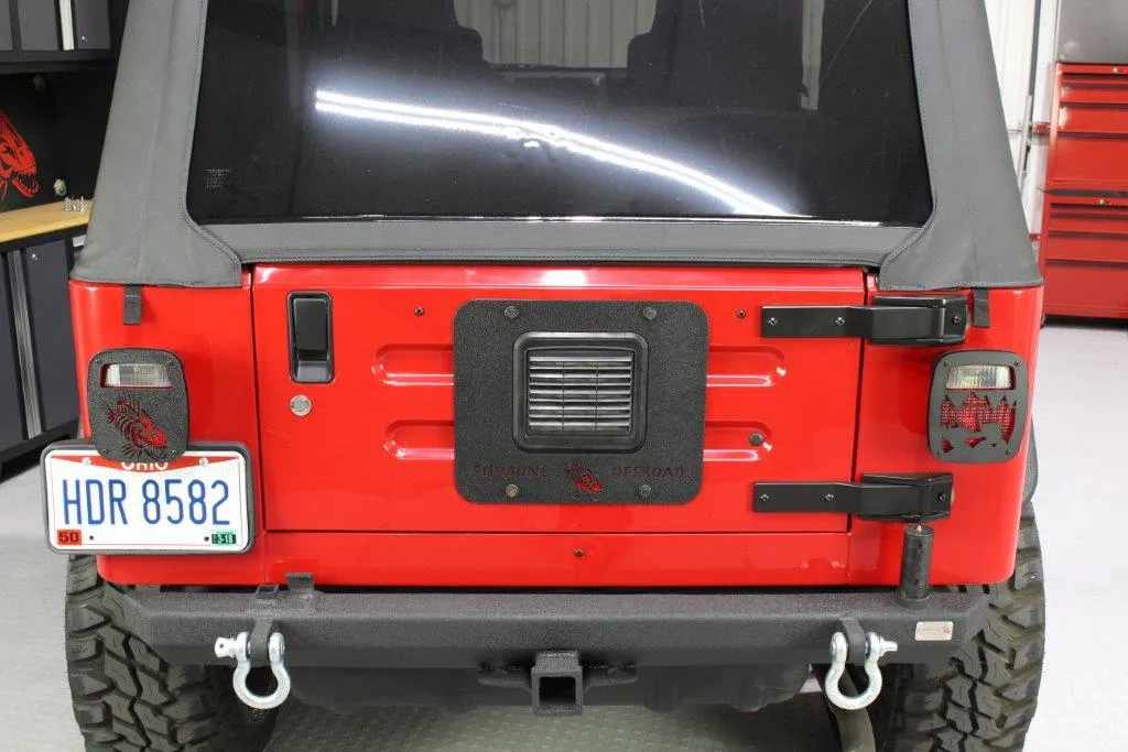 Jeep TJ Tailgate Plate 97-06 Wrangler TJ Black Textured Powercoat Aluminum BackSide Series Fishbone Offroad product image