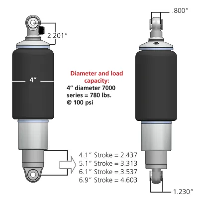 Rear HQ Shockwaves 7000 Series W/ 4.1 Inch Stroke, 1.7 Inch Eye Pair Of Rebound Adjustable Shock waves 4 Inch Rolling Sleeve W/ 1/4 Inch Fittings And Bearing Spacers 1/2 Inch And 5/8 Inch 10.75 Inch X 14.25 Inch W/ A 12.5 -12.75 Inch Ride Height Ridetech product image