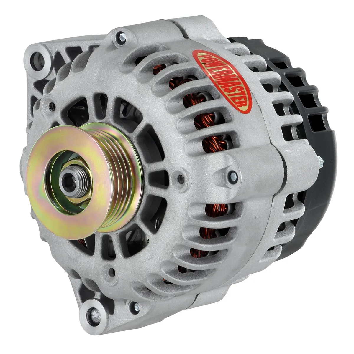 Power Master Alternator; GM CS130D; 165 Amp; 6 Groove Pulley; 5.31 in. Rear Post; 1 Wire; Incl. Air Duct; Natural Finish;