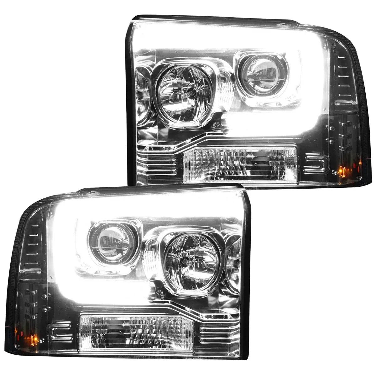 Ford Superduty 05-07 F250f350f450f550 Projector Headlights w Ultra High Power Smooth Oled Halos And DRL - Smoked b product image