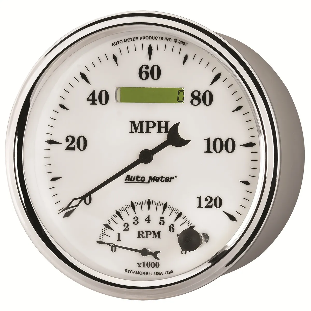Gauge, Tach/Speedo, 5", 120mph & 8k RPM, Elec. Program, Old Tyme White II product image