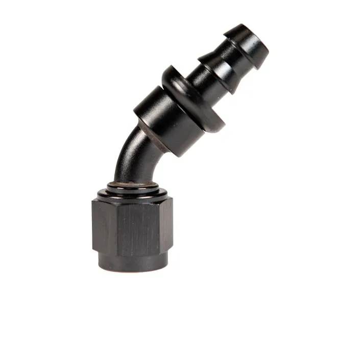 Fleece Performance -8AN 45 Degree to Hose Barb Black Anodized Fitting product image