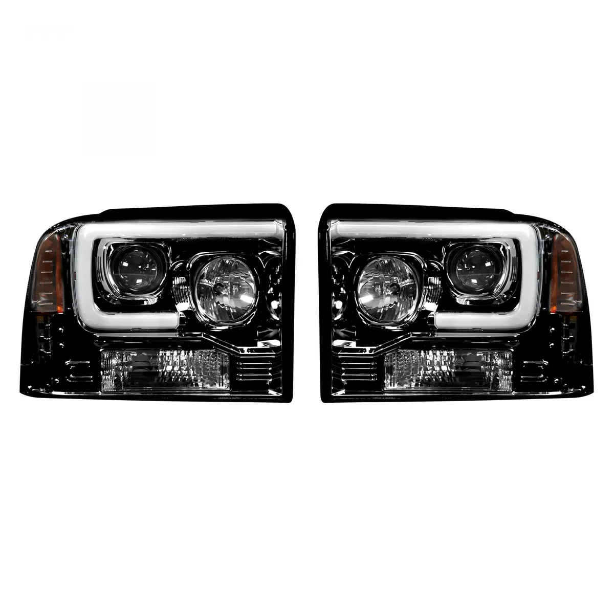 Ford Superduty 05-07 F250f350f450f550 Projector Headlights w Ultra High Power Smooth Oled Halos And DRL - Smoked b product image