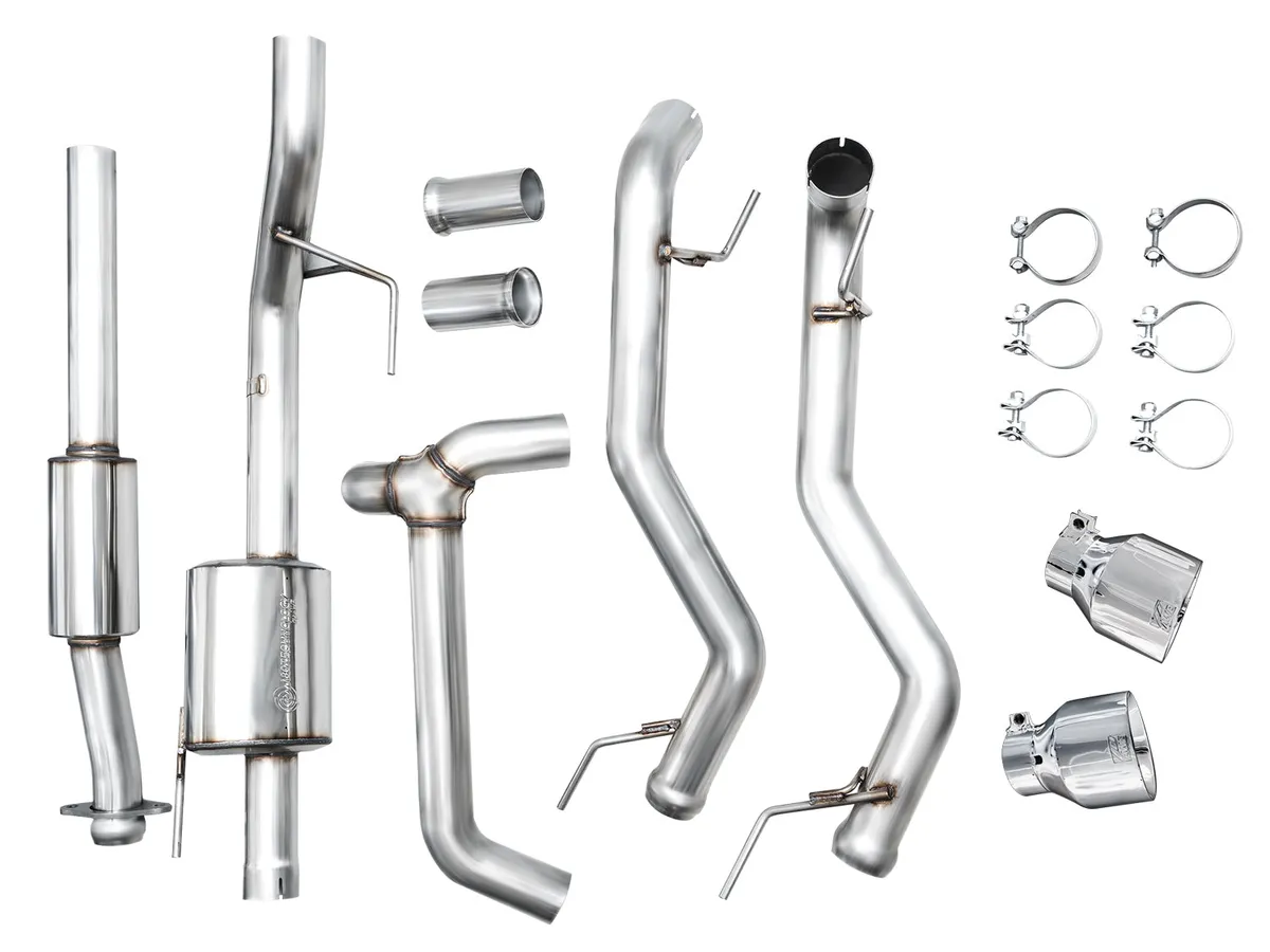 AWE 0FG Resonated Catback for 21 Ford F-150 Tremor (With Bumper Cutouts) - Chrome Silver Tips 3015-32402 product image