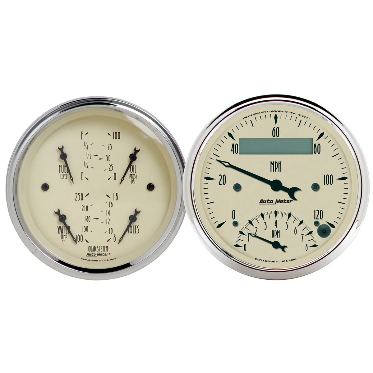 2 Pc. Gauge Kit, 3-3/8 In. Quad & Tach/Speedo, 240-33 o, Antique Beige product image