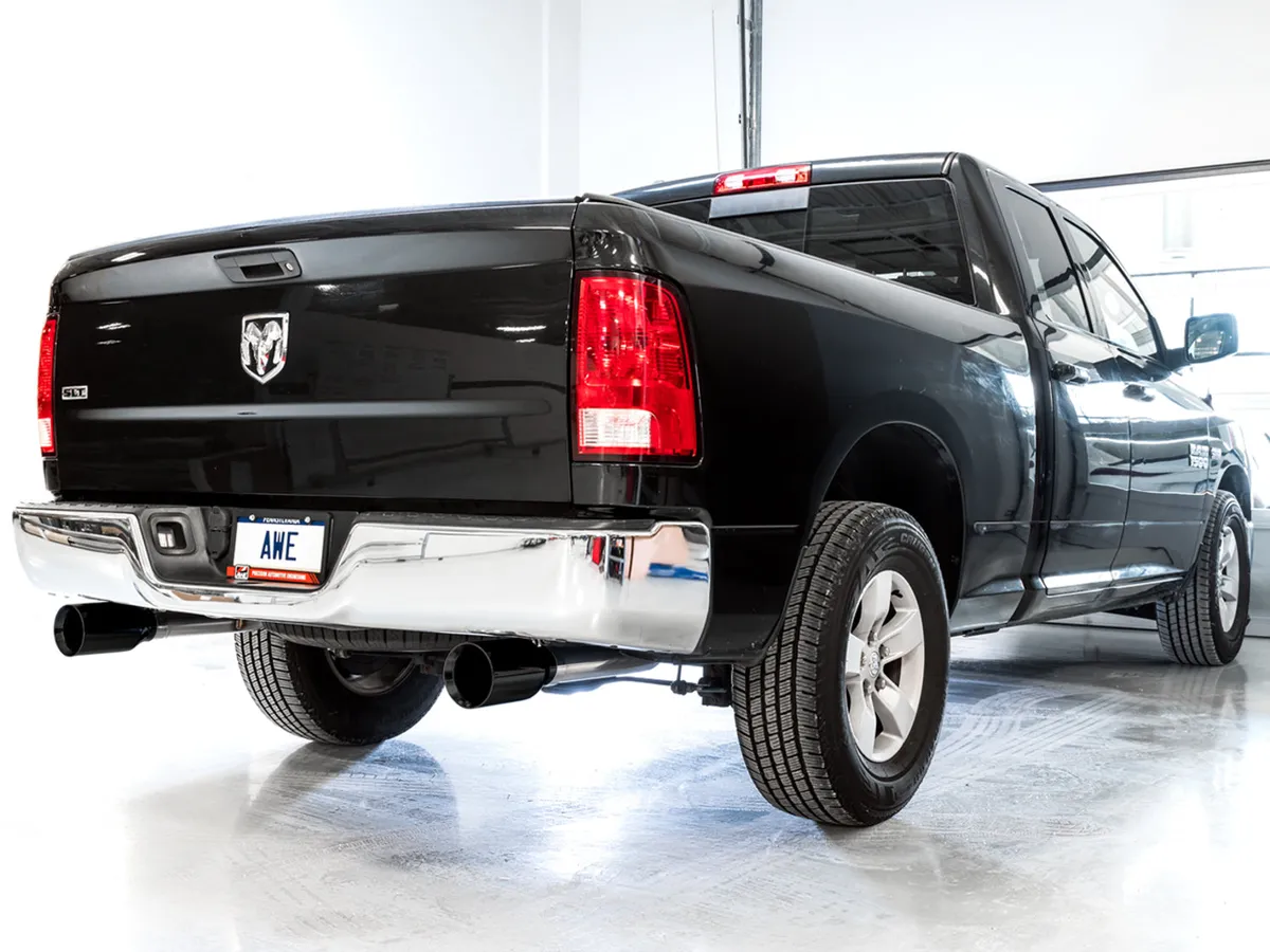 AWE 0FG Single Side Exit Catback Exhaust for 4th Gen RAM 1500 5.7L (without bumper cutouts) - Dual Diamond BlackTips product image