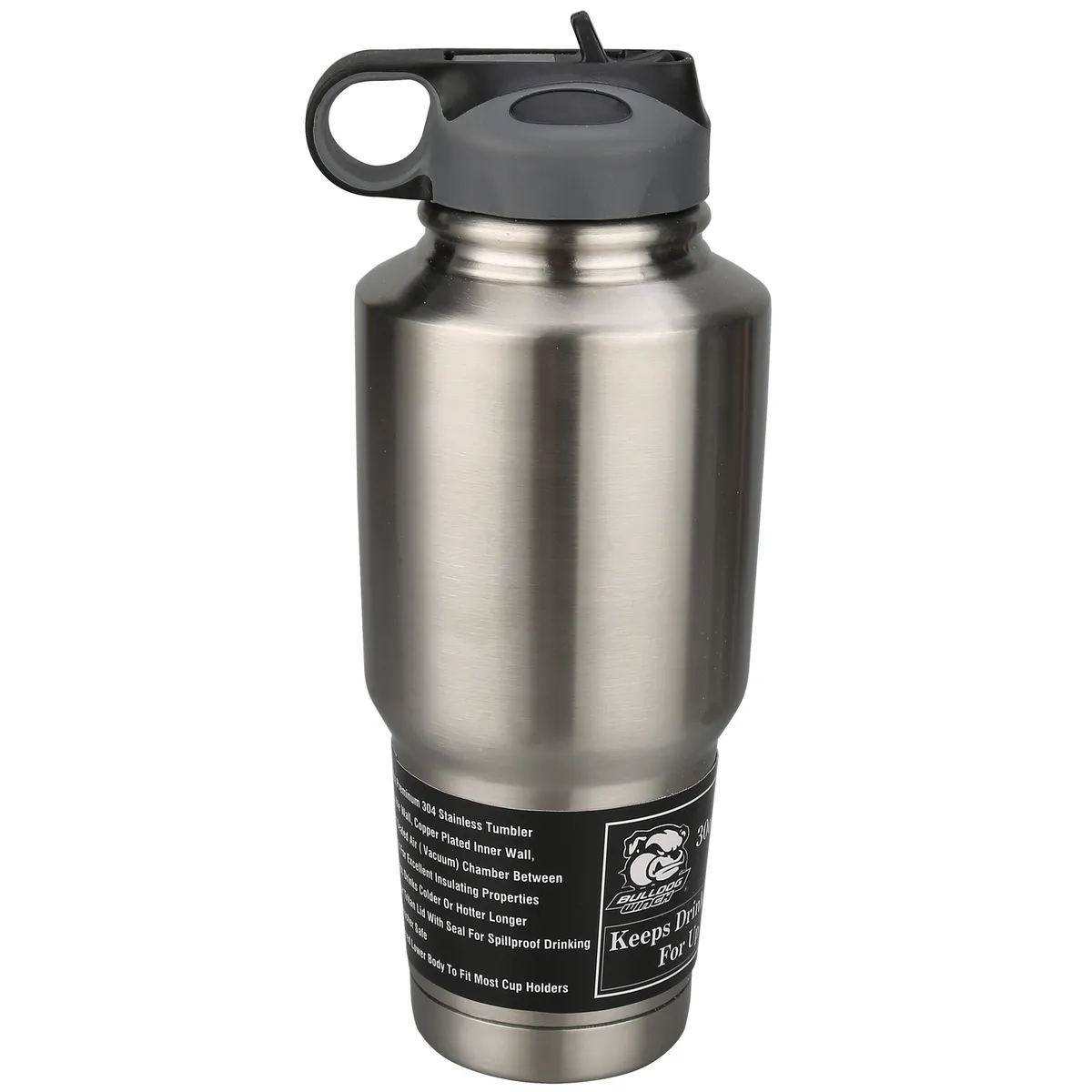 30oz 304 Stainless Tumbler Double Wall W/Screw On Flip Up Straw Lid Bulldog Winch product image