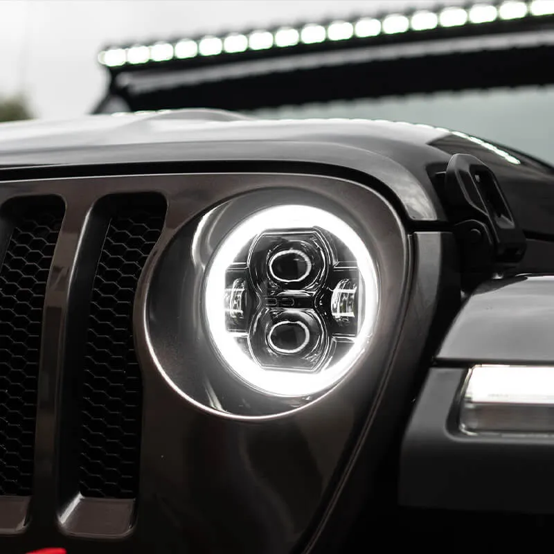 "classic 9"" Halo LED Headlights With DRL & Amber Turn Signals & LED Halo Fog Lights For 2018-Later Jeep Wrangler JL And Gladiator Jt" product image