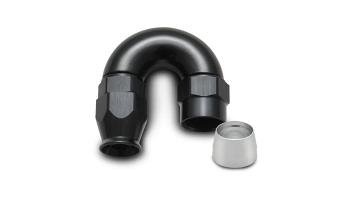 180 Degree High Flow Hose End Fitting; -16AN; 6061 Aluminum; Black Anodized; For PTFE Lined Hose; product image