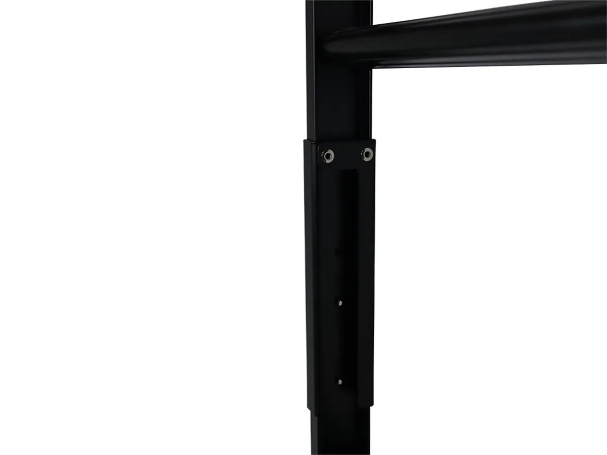 Ladder; 6 Step Rack Ladder; Black Powder Coated; Aluminum; Dimensions In-Use 14.1 in. W x 2 in. D x 86.6 in. H; Storage Dimension 14.1 in. W x 3.9 in D x 47.4 H; product image