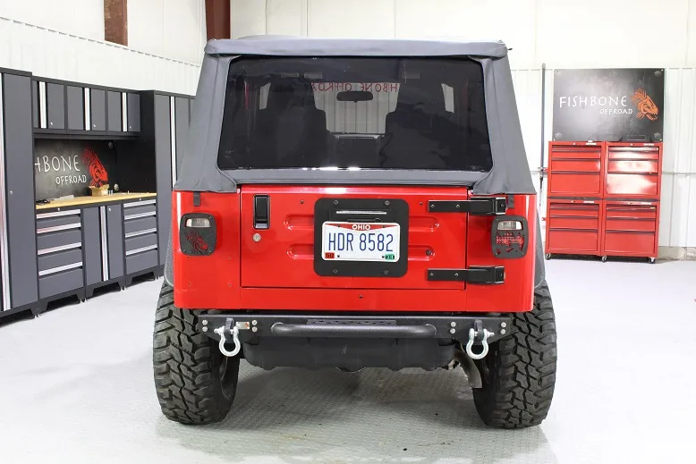 8706 Wrangler Piranha Rear Bumper With Step And Drings Black Textured 2stage Powder Coat Steel product image