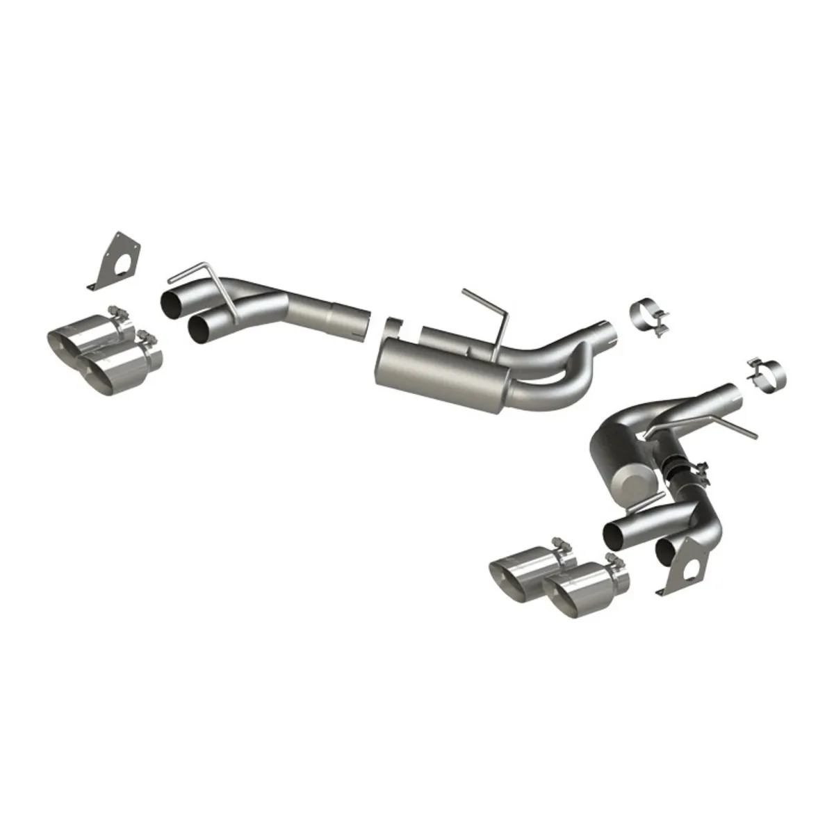 Armor Lite Axle Back Exhaust System; 2.5 in.; Incl. Ext. Pipes/Tailpipes/Actuator Brackets/Hardware/Quad 4 in. OD Dual Wall Tips; Split Rear Exit; w/NPP; Aluminized; product image