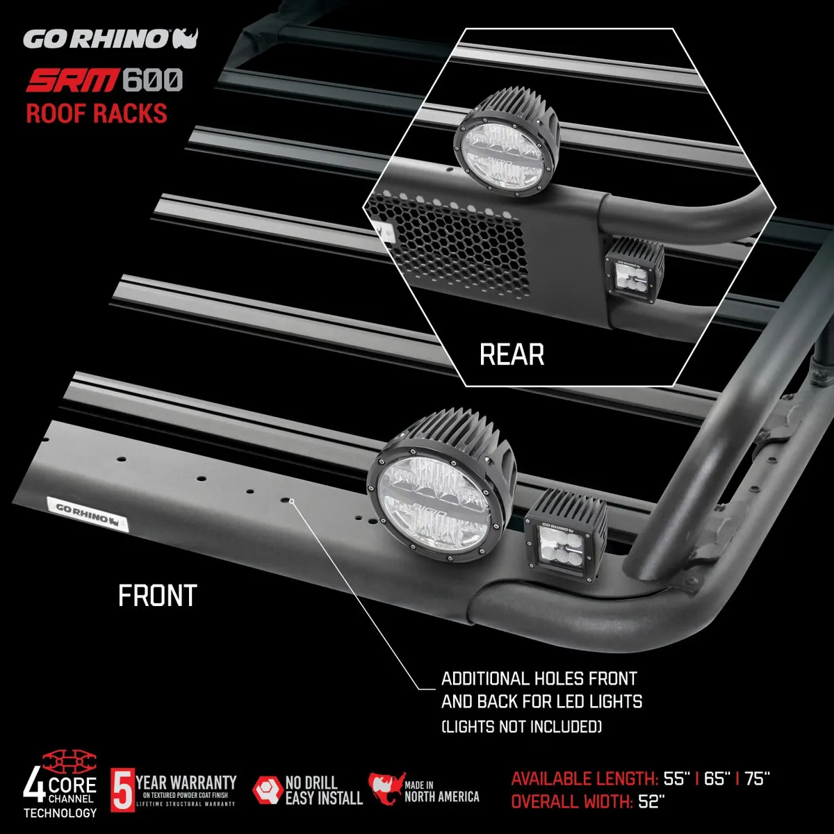 Go Rhino 5936065T - SRM600 65 Tubular Basket-Style Roof Rack - Textured Black product image